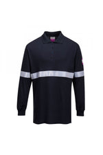 Flame Resistant Anti-Static Long Sleeve Polo Shirt with Reflective Tape