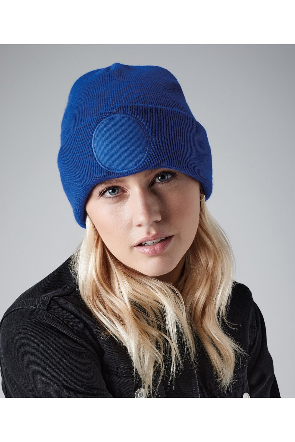 Circular patch beanie