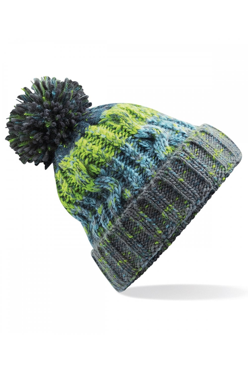 Corkscrew pom pom beanie