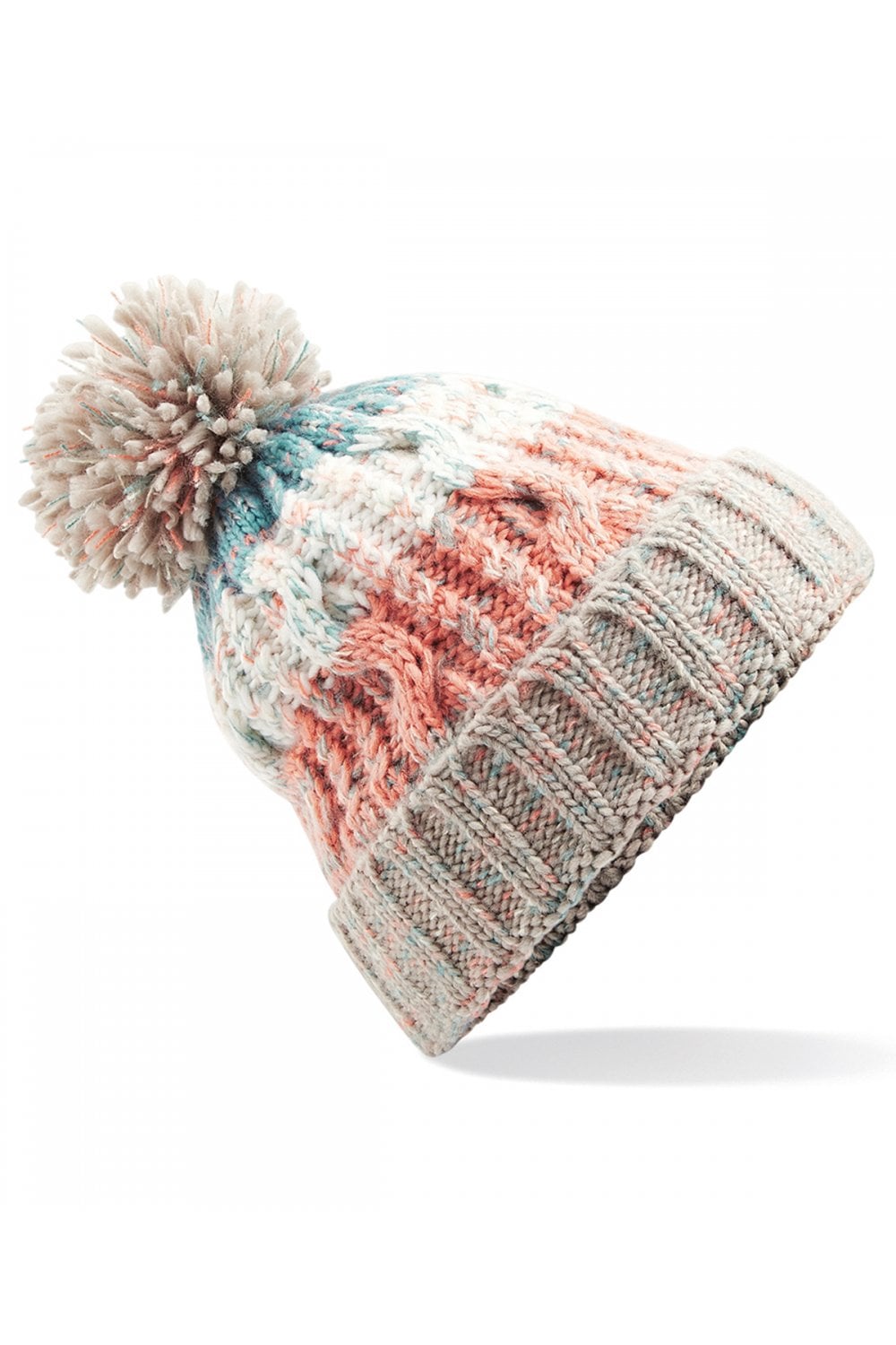 Corkscrew pom pom beanie