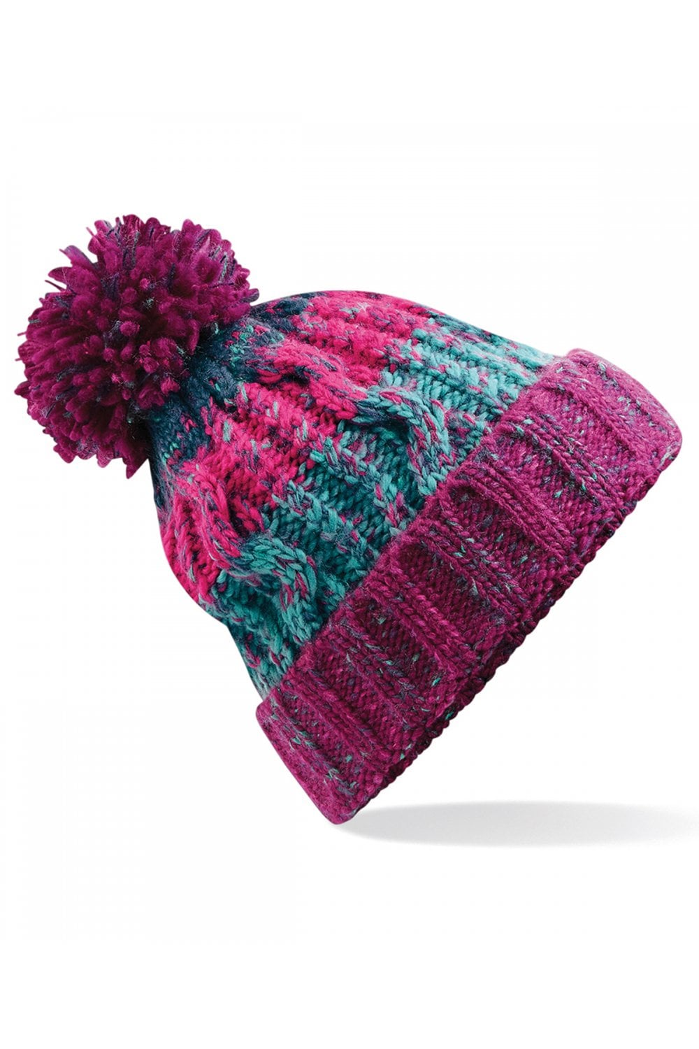 Corkscrew pom pom beanie